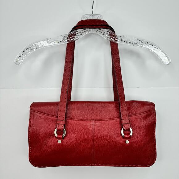 Adrienne Vittadini Red Pebbled Leather Purse Handbag Shoulder Bag Top Stitching - Picture 6 of 16